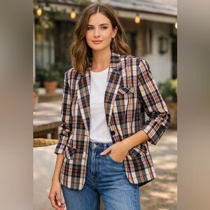 Vintage Dayne Taylor Plaid Blazer Preppy Academia Jacket Cotton Blend Classic